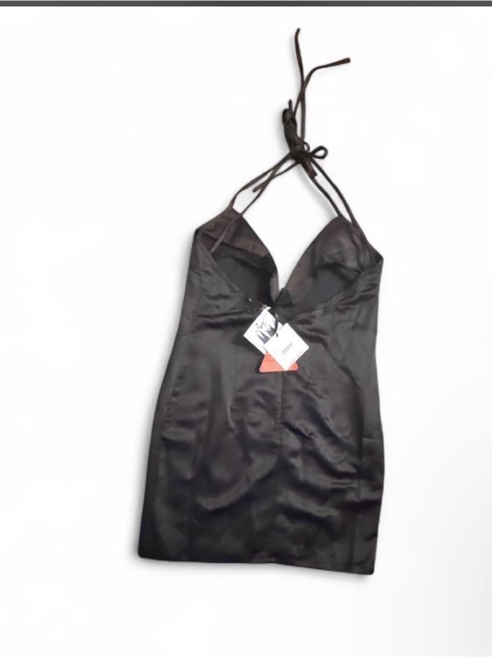 Satin Halter Mini Dress in Black